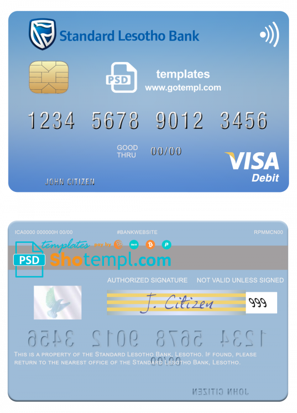 editable template, Lesotho Standard Bank visa card fully editable template in PSD format