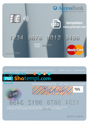 editable template, Liberia Access Bank mastercard fully editable template in PSD format
