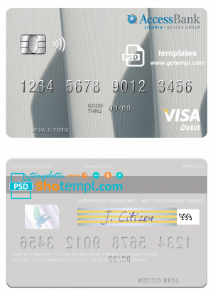 editable template, Liberia Access Bank visa card fully editable template in PSD format