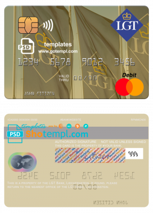 editable template, Liechtenstein LGT Bank mastercard fully editable credit card template in PSD format