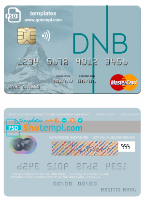 editable template, Lithuania DNB Bank mastercard fully editable credit card template in PSD format