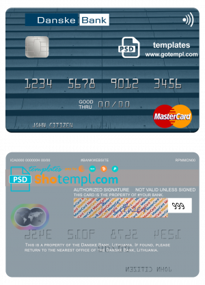 editable template, Lithuania Danske Bank mastercard fully editable template in PSD format