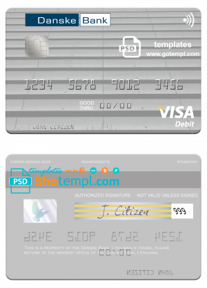 editable template, Lithuania Danske Bank visa card fully editable template in PSD format