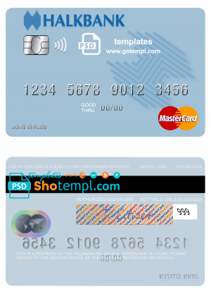 editable template, Macedonia Halkbank AD Skopje mastercard credit card template in PSD format