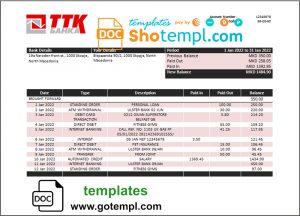editable template, Macedonia TTK bank statement template in Word and PDF format