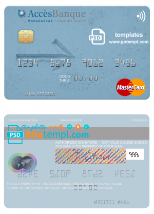 editable template, Madagascar AccèsBanque mastercard credit card template in PSD format