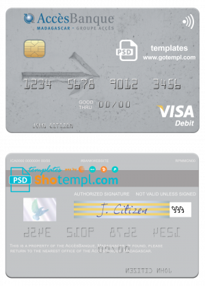 editable template, Madagascar AccèsBanque visa card fully editable template in PSD format