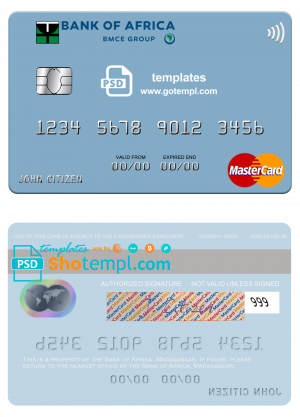 editable template, Madagascar Bank of Africa mastercard credit card template in PSD format