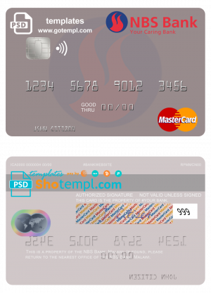 editable template, Malawi NBS bank mastercard credit card template in PSD format