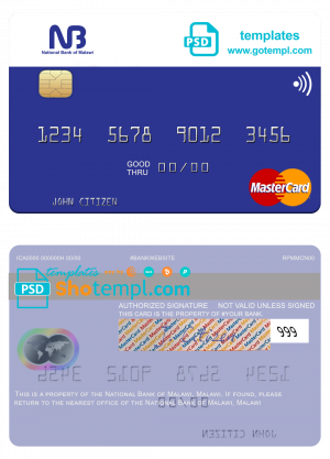 editable template, Malawi National Bank mastercard credit card template in PSD format