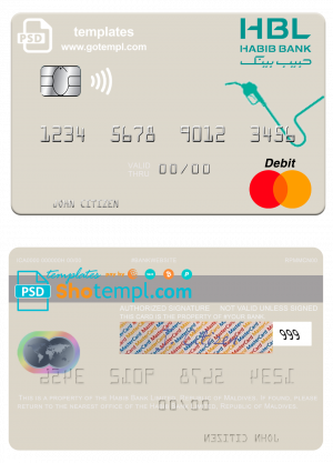 editable template, Maldives Habib Bank Limited mastercard credit card template in PSD format