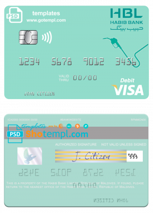 editable template, Maldives Habib Bank Limited visa card fully editable template in PSD format
