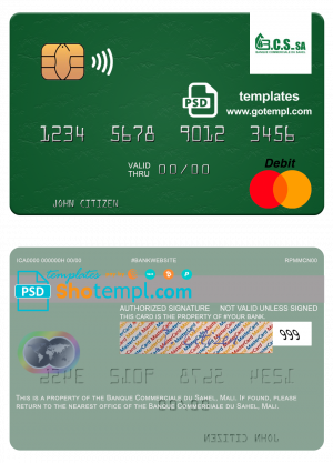 editable template, Mali Banque Commerciale du Sahel mastercard credit card template in PSD format