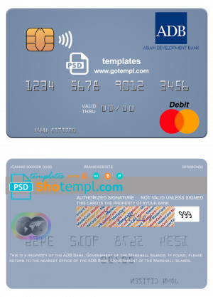 editable template, Marshall Islands ADB Bank mastercard credit card template in PSD format