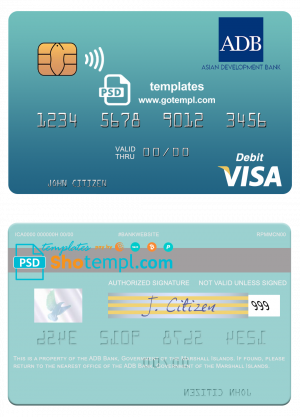editable template, Marshall Islands ADB Bank visa credit card template in PSD format