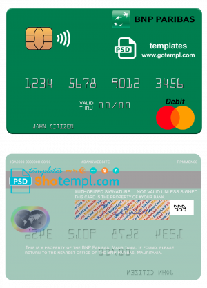 editable template, Mauritania BNP Paribas mastercard fully editable template in PSD format