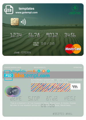 editable template, Mauritania Chinguitty Bank mastercard credit card template in PSD format