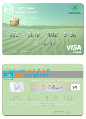 editable template, Mauritania Chinguitty Bank visa card fully editable template in PSD format