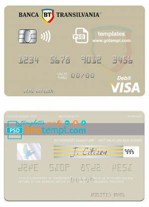 editable template, Moldova Banca Transilvania visa debit card, fully editable template in PSD format
