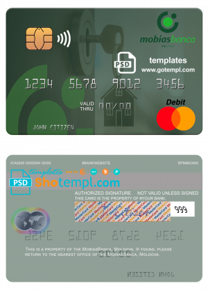 editable template, Moldova MobiasBanca bank mastercard, fully editable template in PSD format