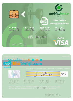 editable template, Moldova MobiasBanca visa debit card, fully editable template in PSD format