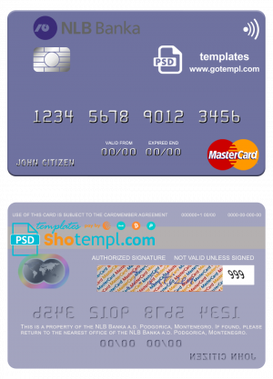 editable template, Montenegro NLB Banka a.d. Podgorica bank mastercard, fully editable template in PSD format