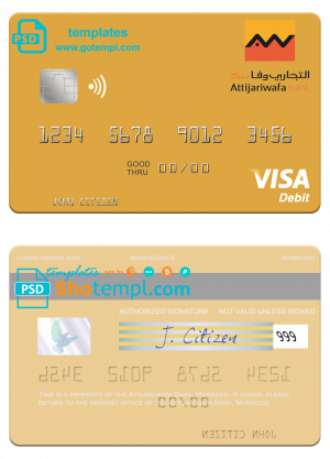 editable template, Morocco Attijariwafa bank visa debit card, fully editable template in PSD format