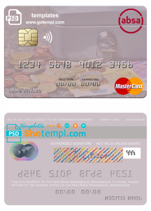 editable template, Mozambique Absa Bank Mozambique mastercard, fully editable template in PSD format