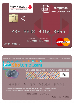 editable template, Myanmar Yoma Bank Limited mastercard, fully editable template in PSD format