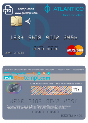 editable template, Namibia Banco Atlantico mastercard, fully editable template in PSD format