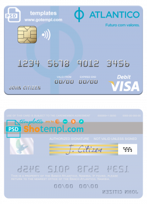 editable template, Namibia Banco Atlantico visa debit card, fully editable template in PSD format