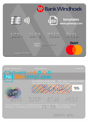 editable template, Namibia Bank Windhoek Limited mastercard, fully editable template in PSD format