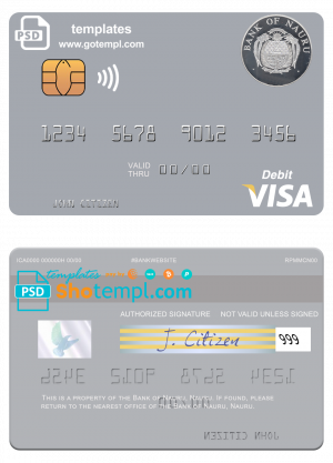 editable template, Nauru Bank of Nauru visa debit card, fully editable template in PSD format