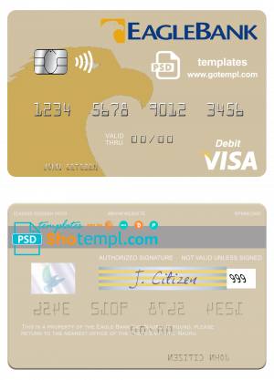editable template, Nauru Eagle Bank Inc visa debit card, fully editable template in PSD format