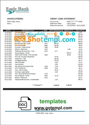 editable template, Nauru Eagle bank statement template in Word and PDF format
