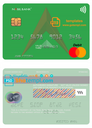 editable template, Nepal Nabil bank mastercard, fully editable template in PSD format