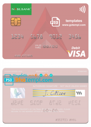 editable template, Nepal Nabil bank visa debit card, fully editable template in PSD format