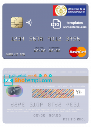 editable template, Nepal Rastriya Banijya Bank (RBB) mastercard, fully editable template in PSD format