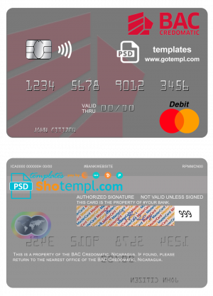 editable template, Nicaragua BAC Credomatic mastercard credit card template in PSD format