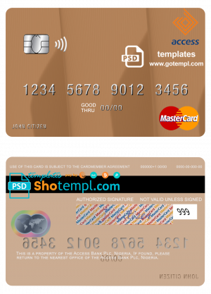 editable template, Nigeria Access Bank Plc mastercard, fully editable template in PSD format