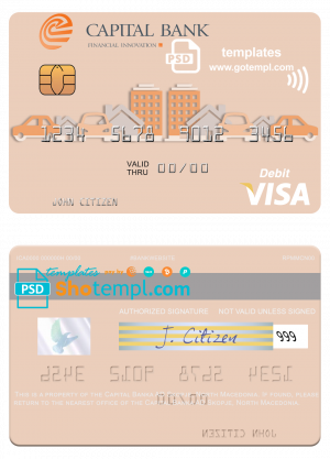 editable template, North Macedonia Capital Banka AD Skopje visa debit card, fully editable template in PSD format