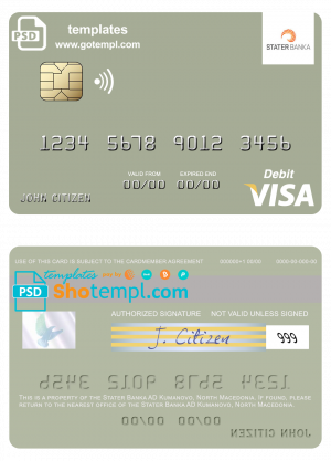 editable template, North Macedonia Stater Banka AD Kumanovo visa debit card, fully editable template in PSD format