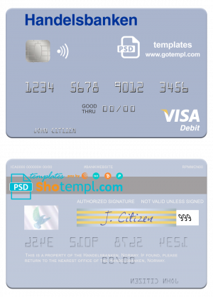 editable template, Norway Handelsbanken visa debit card, fully editable template in PSD format