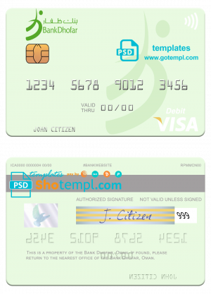 editable template, Oman Bank Dhofar visa debit card, fully editable template in PSD format