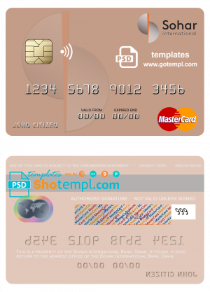 editable template, Oman Sohar International Bank mastercard, fully editable template in PSD format