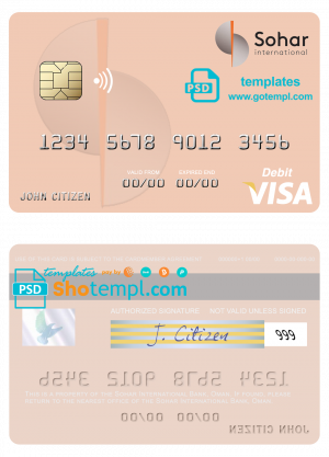 editable template, Oman Sohar International Bank visa debit card, fully editable template in PSD format