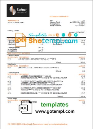 editable template, Oman Sohar International bank statement template in Word and PDF format