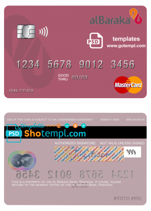 editable template, Pakistan Al Baraka Bank mastercard, fully editable template in PSD format
