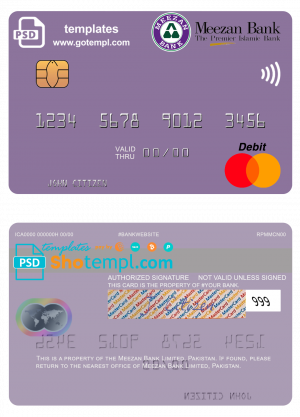 editable template, Pakistan Meezan Bank Limited mastercard, fully editable template in PSD format