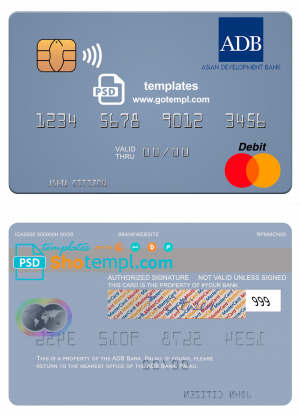 editable template, Palau ADB Bank mastercard, fully editable template in PSD format
